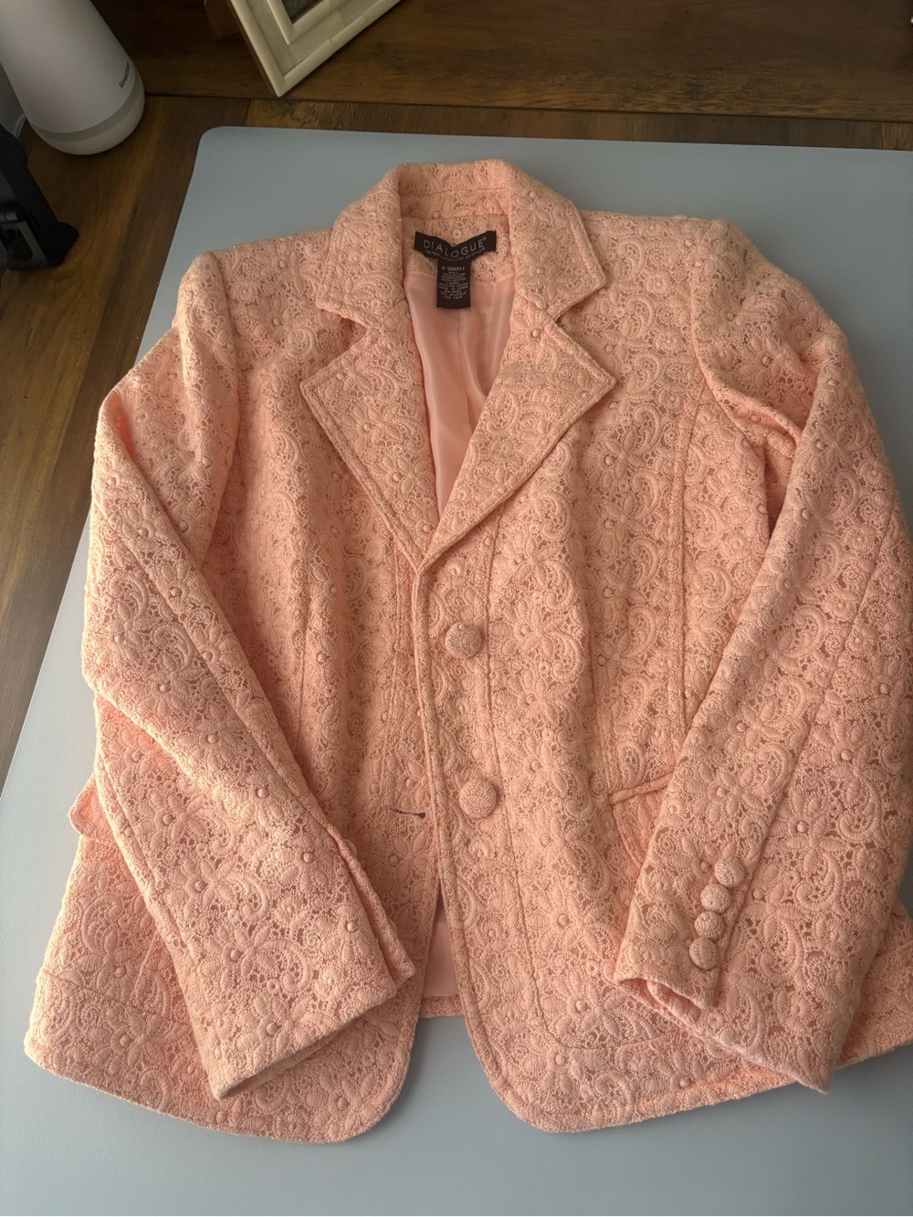 Dialogue Peach Pink Lace Button Blazer Suit Jacket